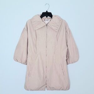 Vintage ONE WORLD Beige Collared Full Zip Balloon Sleeve Rain Coat